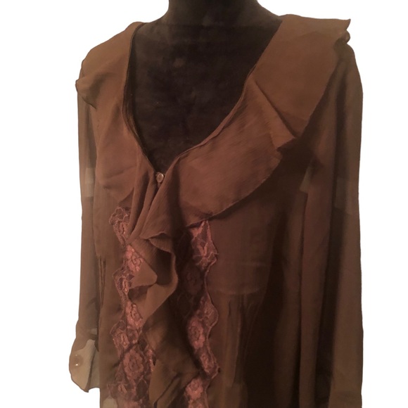New York Designs Separates Brown Sheer Ruffle Front Blouse size XL - Picture 4 of 7
